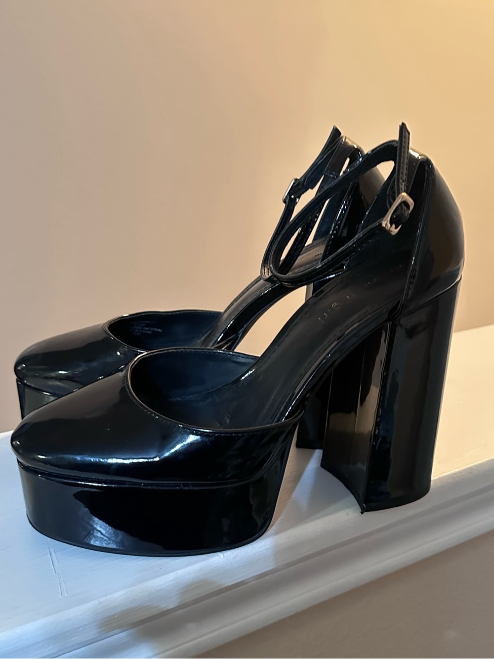 Madden Girl Black Patent Platform Mary Jane Pumps with Ankle Straps
